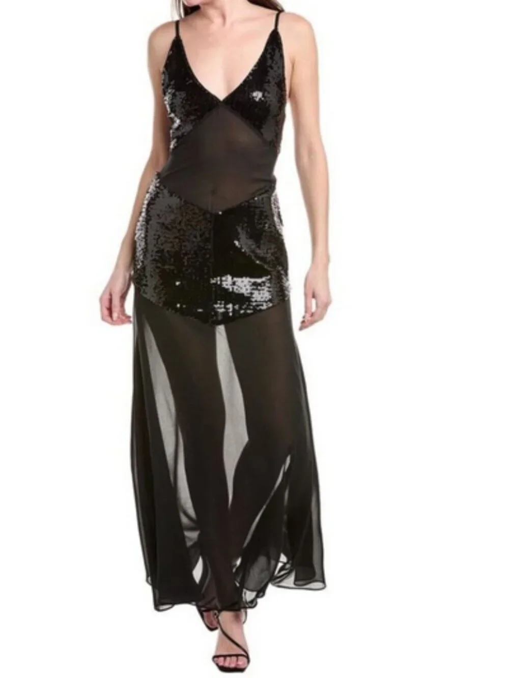 New! WeWoreWhat Sheer Panel Sequin Maxi Dress in Black Sz 6 - Picture 9 of 10